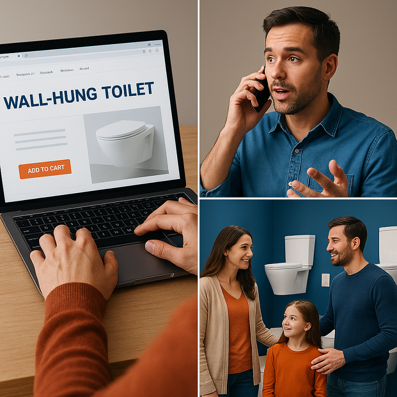 Users order wall-hung toilets through various methods, such as online shopping or showroom visits